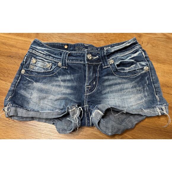 Miss Me Signature Denim Jean Rhinestone Embellished Shorts Sz 25 EB - Picture 2 of 6